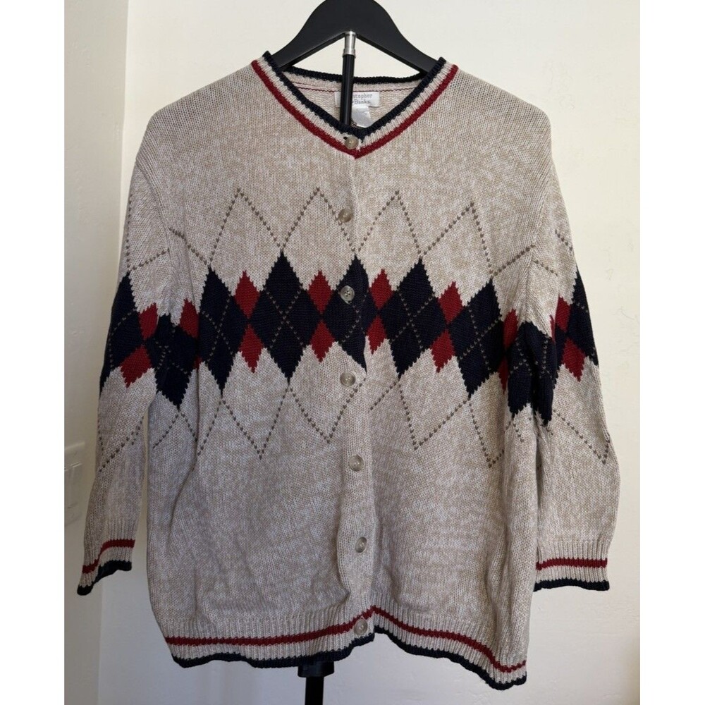 Christopher & Banks Y2K Women’s Argyle Button Front Cardigan Sweater L Preppy